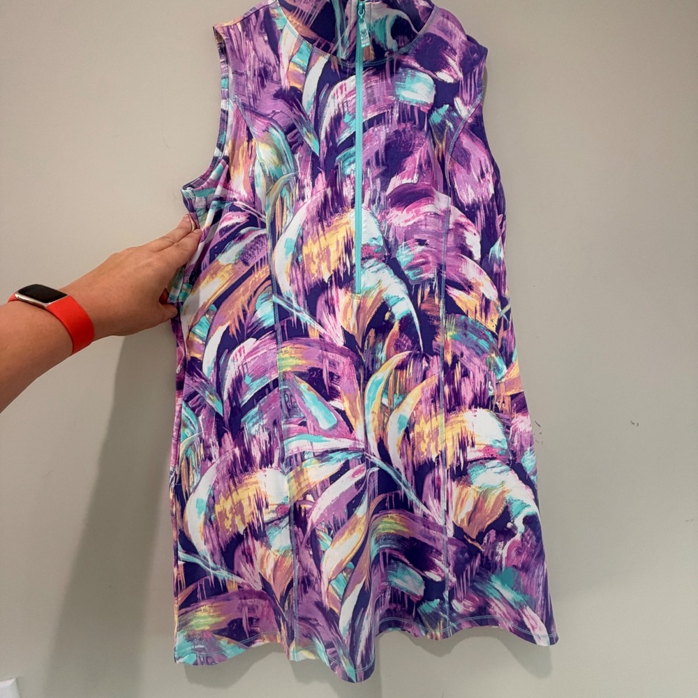 Belle Kim Gravel Sleeveless Palm Print Dress Women Small Petite Stretch Tropical